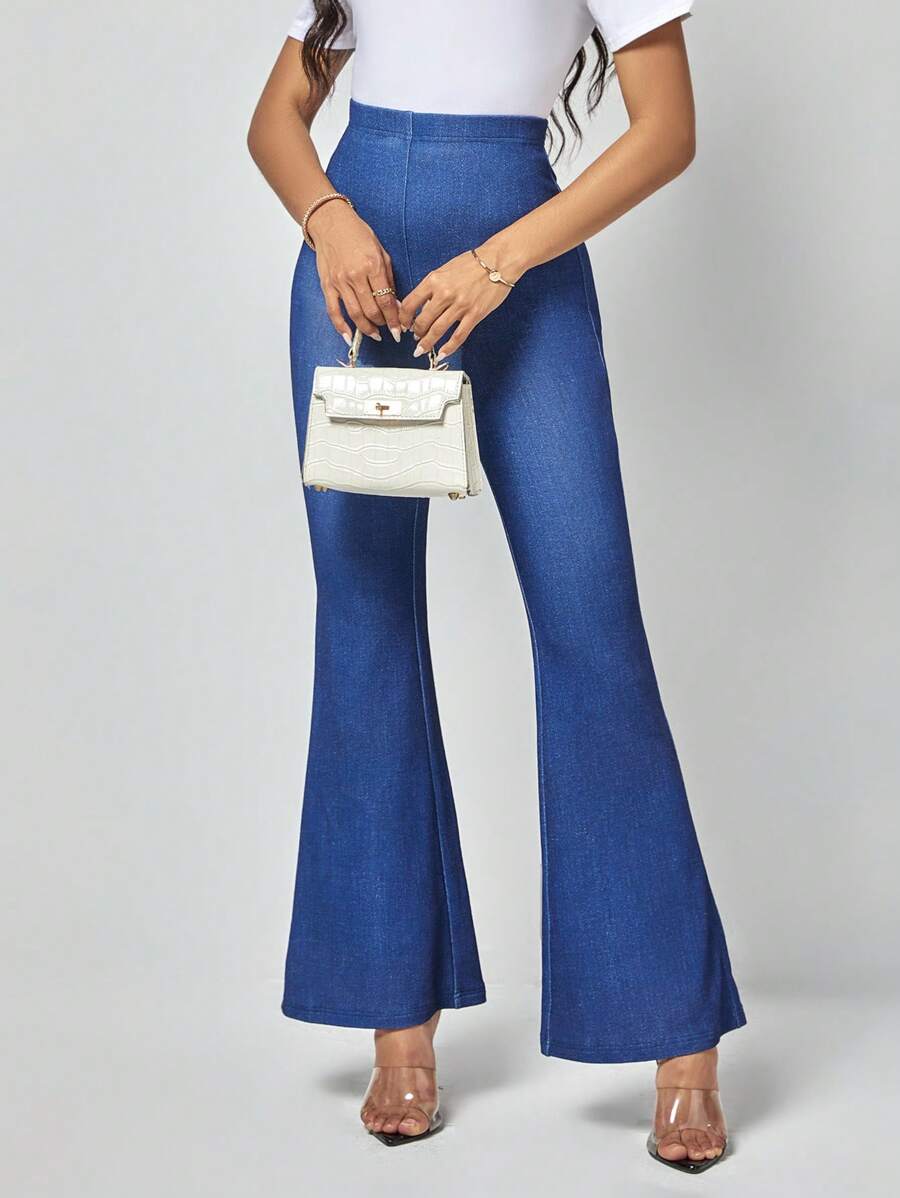 SHEIN Clasi High Waist Flare Leg Trousers - Blue - View 1