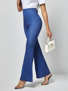 SHEIN Clasi High Waist Flare Leg Trousers - Blue - View 4