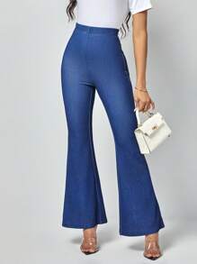 SHEIN Clasi High Waist Flare Leg Trousers - Blue - View 5