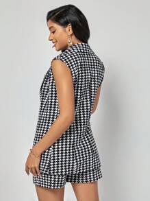SHEIN Clasi 秋冬千鸟格印花背心外套和短裤 - 黑與白 - 查看 2