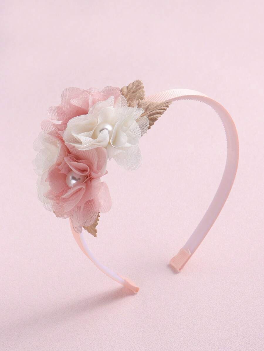 1 băng đô trang trí hoa và ngọc trai giả cho bé gái để trang trí tóc - Nhiều màu - Xem 1