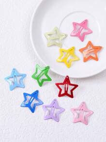 10pcs Girls Random Color Star Design Snap Clip For Hair Decoration - Multicolor - View 1