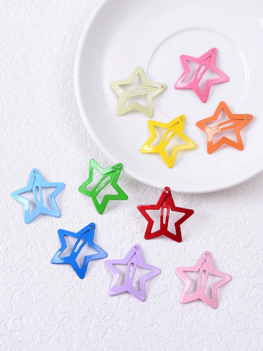 10pcs Girls Random Color Star Design Snap Clip For Hair Decoration - Multicolor - View 1