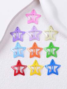 10pcs Girls Random Color Star Design Snap Clip For Hair Decoration - Multicolor - View 3