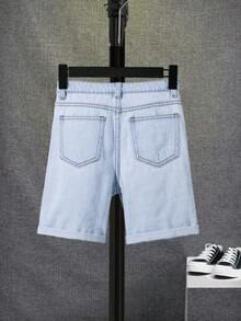 SHEIN 男孩破洞抽鬚牛仔短褲 - 淺色水洗藍 - 查看 2