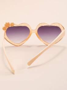 1副女孩花朵裝飾心形框架太陽眼鏡適用於日常生活 - 棕色 - 查看 3