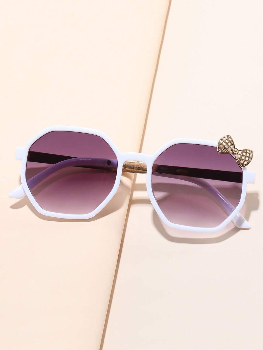 1副女孩蝴蝶結裝飾幾何框架太陽眼鏡適用於日常生活 - 白色 - 查看 1