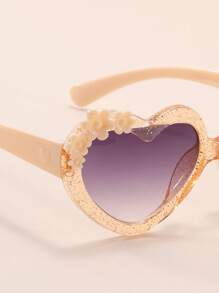 1副女孩花朵裝飾心形框架太陽眼鏡適用於日常生活 - 棕色 - 查看 6