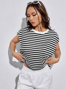 SHEIN EZwear Striped Batwing Sleeve Tee