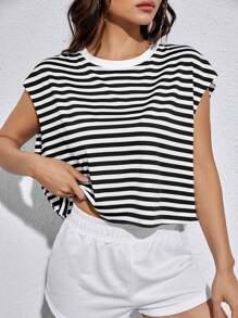 SHEIN EZwear Striped Batwing Sleeve Tee