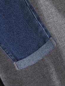 SHEIN Bé Trai Quần Jeans Nút Túi Bị tách Dây kéo Denim mùa giặt màu trơn - Rửa tối - Xem 4