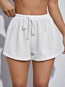 SHEIN EZwear Solid Drawstring Waist Shorts - White - View 1