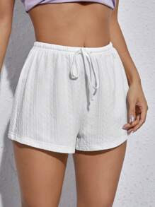 SHEIN EZwear Solid Drawstring Waist Shorts - White - View 5