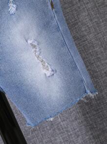 SHEIN Young Boy Ripped Frayed Bleach Wash Denim Shorts - Light Wash - View 5