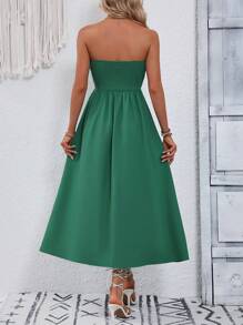 Breezaya Đầm ống nhún ngực khoét sâu hở lưng thời trang đi biển cho nữ - màu xanh lá - Xem 2