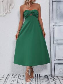 Breezaya Đầm ống nhún ngực khoét sâu hở lưng thời trang đi biển cho nữ - màu xanh lá - Xem 5