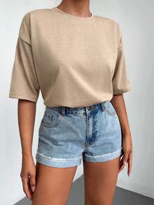 Cottnline 蝴蝶和標語圖案落肩T恤 - 米色 - 查看 7