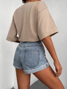 Cottnline 字母圖案落肩T恤 - 米色 - 查看 2