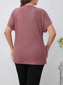 SHEIN LUNE Plus Twist Hem Waffle Knit Tee - Purple - View 2