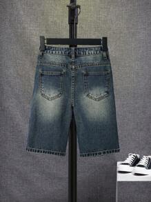 SHEIN Tween Boy Ripped Frayed Bleach Wash Denim Shorts
