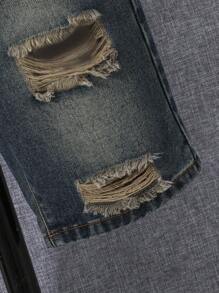 SHEIN Tween Boy Ripped Frayed Bleach Wash Denim Shorts