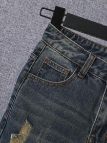 SHEIN Tween Boy Ripped Frayed Bleach Wash Denim Shorts