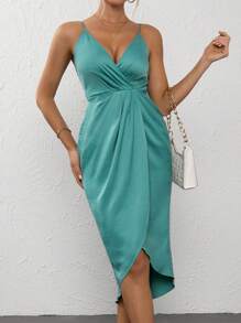 SHEIN Clasi Solid Wrap Hem Cami Dress Wedding Guest Dress - Blue - View 1