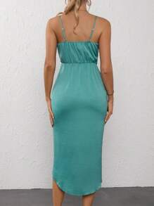 SHEIN Clasi Solid Wrap Hem Cami Dress Wedding Guest Dress - Blue - View 2