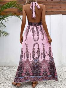 SHEIN LUNE 印花交叉掛脖連衣裙 - 紫色 - 查看 2