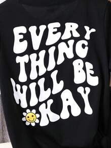 SHEIN 女孩標語圖案T恤和短褲