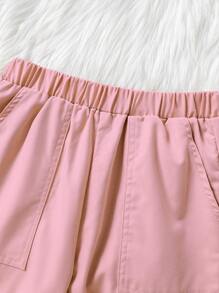 Sparklyn 少女時尚街頭簡約風格粉色工裝褲，帶口袋和彈性口袋口袋 - 粉色 - 查看 3