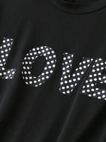SHEIN LUNE 大碼字母圖案T恤連衣裙 - 黑色 - 查看 4