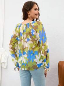 SHEIN Privé Áo sơ mi nữ Thắt nút Hoa Tất cả trên in Boho - Nhiều màu - Xem 2