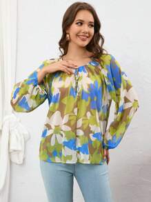 SHEIN Privé Áo sơ mi nữ Thắt nút Hoa Tất cả trên in Boho - Nhiều màu - Xem 3