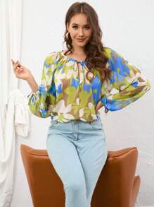 SHEIN Privé Áo sơ mi nữ Thắt nút Hoa Tất cả trên in Boho - Nhiều màu - Xem 5