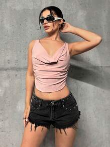 SHEIN ICON Studded Detail Raw Hem Shorts - Black - View 3