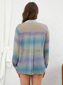 SHEIN Essnce Ombre Print Pocket Patched Button Front Shirt - Multicolor - View 2