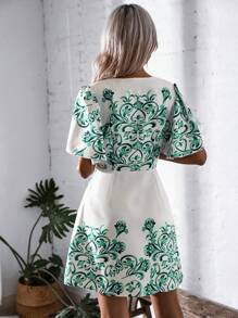 SHEIN LUNE Đầm Bộ lạc Boho - màu xanh lá - Xem 2