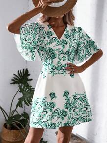 SHEIN LUNE Đầm Bộ lạc Boho - màu xanh lá - Xem 3