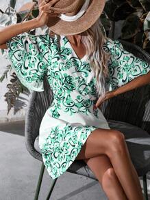 SHEIN LUNE Đầm Bộ lạc Boho - màu xanh lá - Xem 4