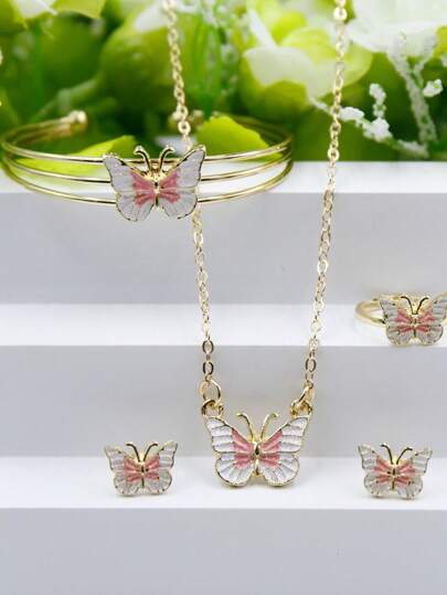 5入組女孩蝴蝶裝飾時尚首飾套裝適用於禮品