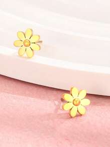 1 đôi Bông tai thời trang thiết kế hoa cho bé gái để trang trí hàng ngày - Vàng - Xem 2