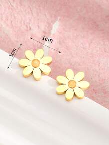 1 đôi Bông tai thời trang thiết kế hoa cho bé gái để trang trí hàng ngày - Vàng - Xem 3