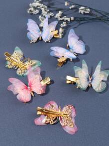 6入組女孩水鑽和蝴蝶裝飾鴨嘴夾適用於頭髮裝飾用品 - 彩色 - 查看 2