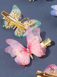 6入組女孩水鑽和蝴蝶裝飾鴨嘴夾適用於頭髮裝飾用品 - 彩色 - 查看 3