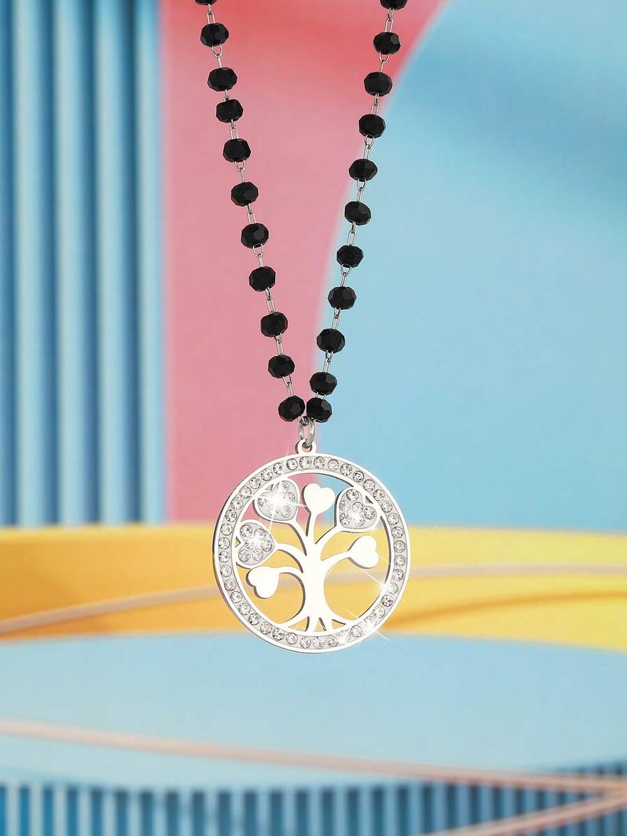 1pc Kids Rhinestone Decor Tree Charm Exquisite Necklace For Daily Decoration