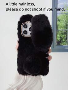 1 pieza Funda de teléfono de peluche de conejo elegante y atractiva, regalo ideal para parejas o hermanas compatible con Apple, Oppo, Vivo, Redmi - Negro - Ver 2