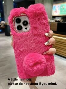 1pc Cute And Rabbit Or Vacation-Themed Plush Phone Case Compatible With Apple/Compatible With Samsung/Compatible With Huawei/Compatible With Oppo/Compatible With Xiaomi/Compatible With Redmi, A Perfect Gift For Sisters - Hot Pink - View 2
