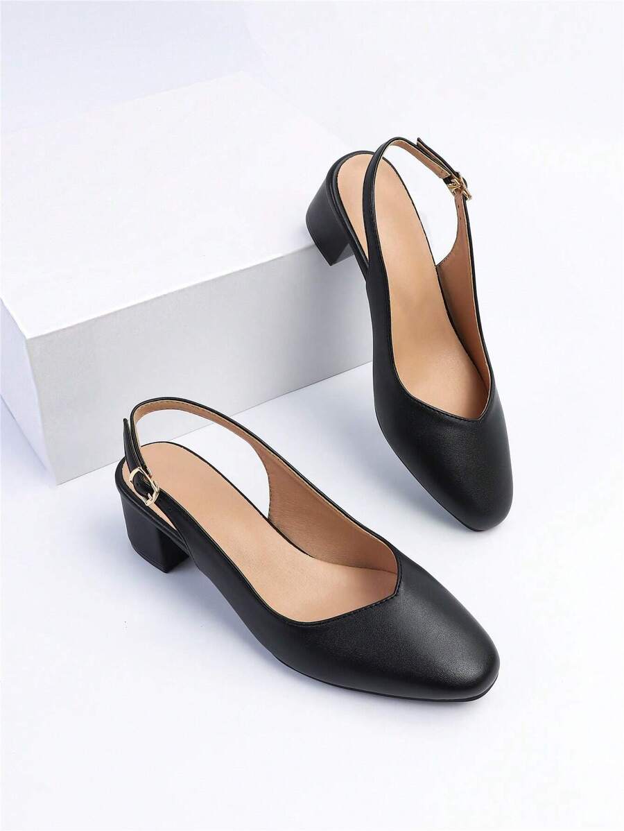 Fall/Winter Women Minimalist Slingbacks, Chunky Heeled Elegant Pumps Black,Elegant,Party - Black - View 1