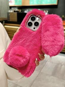 1pc Cute And Rabbit Or Vacation-Themed Plush Phone Case Compatible With Apple/Compatible With Samsung/Compatible With Huawei/Compatible With Oppo/Compatible With Xiaomi/Compatible With Redmi, A Perfect Gift For Sisters - Hot Pink - View 5